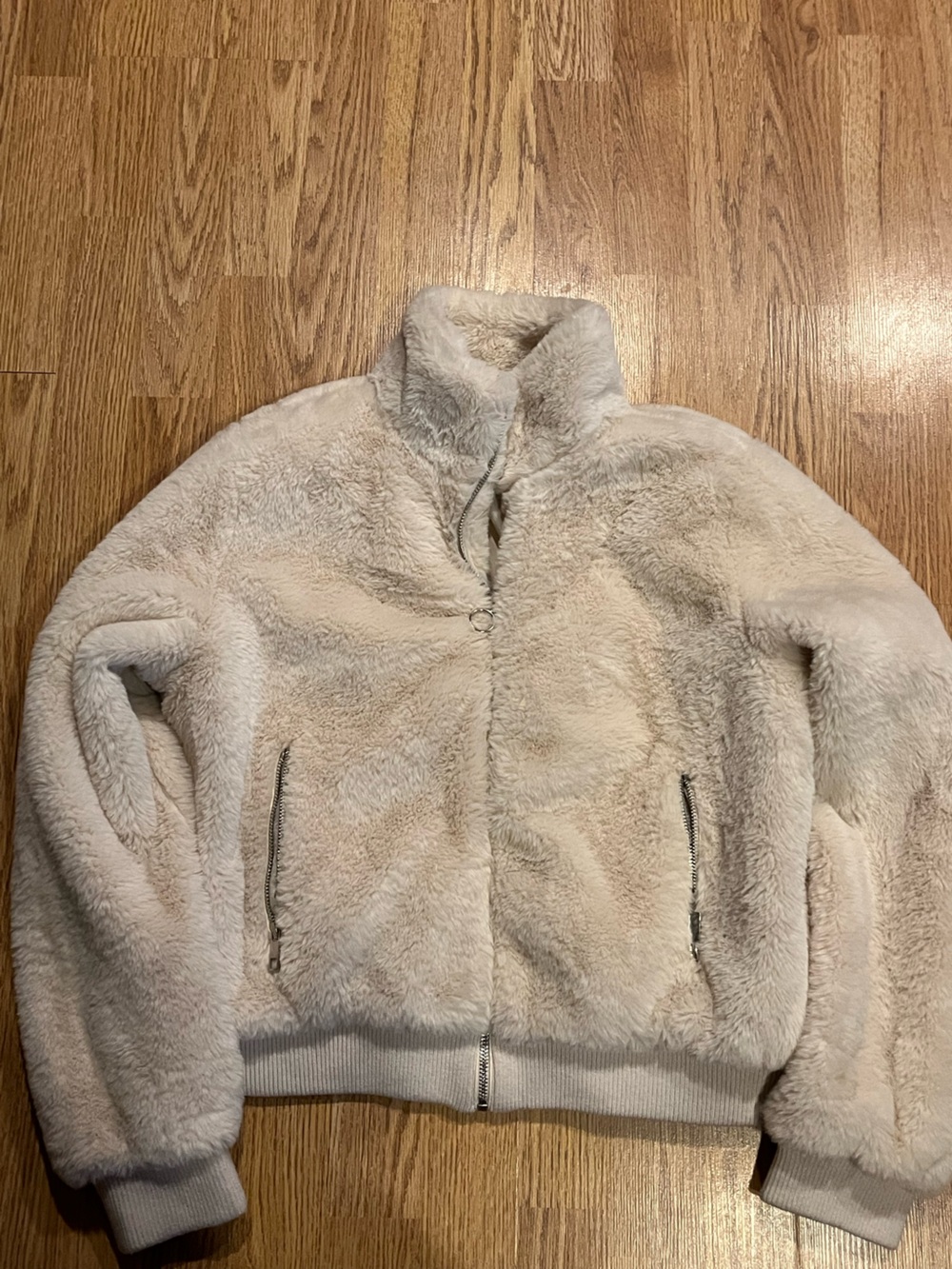 Ambiance Plush Teddy Bomber Jacket in Cream